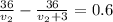 \frac{36}{v_2}-\frac{36}{v_2+3}=0.6