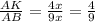 \frac{AK}{AB}=\frac{4x}{9x}=\frac{4}{9}