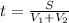 t=\frac{S}{V_1+V_2}