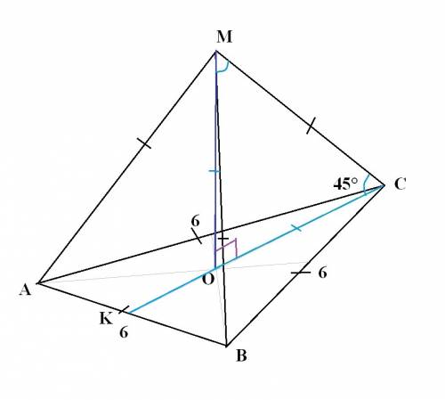 Сторона основания правильной треугольной пирамиды равна 6, а боковое ребро образует с плоскостью осн