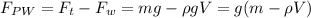 F_{PW} = F_t - F_w = mg - \rho g V = g(m - \rho V)