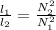 \frac{l_{1}}{l_{2}}=\frac{N_{2}^{2}}{N_{1}^{2}}