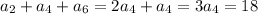 a_2+a_4+a_6=2a_4+a_4=3a_4=18