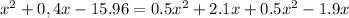 x^{2} +0,4x-15.96=0.5 x^{2} +2.1x+0.5 x^{2} -1.9x