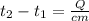 t_2-t_1=\frac{Q}{cm}