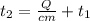 t_{2} = \frac{Q}{cm} + t_{1}