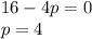 16-4p=0\\p=4