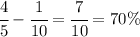 \cfrac{4}{5}-\cfrac{1}{10}=\cfrac{7}{10}=70\%