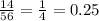 \frac{14}{56} = \frac{1}{4} =0.25