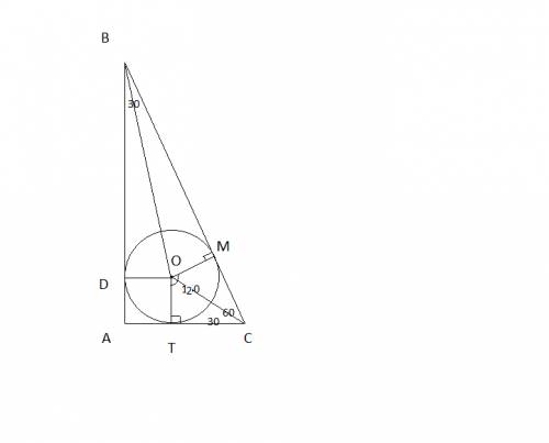 Впрямоуголном треуголнике один угол равен 60 градусов, радиус вписанной окружности равен 2•3^1/2. на