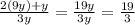 \frac{2(9y)+y}{3y} = \frac{19y}{3y} = \frac{19}{3}