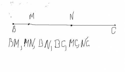 Начерти отрезок bc и отмети на нём точками m и n так , чтобы точка m лежала между точками b и n. зап