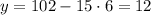 y=102-15 \cdot 6=12