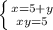 \left \{ {{x=5+y} \atop {xy=5}} \right.