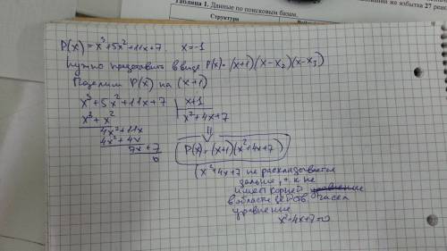 Разложить многочлен р(х) на множители, если а-корень этого многочлена: р(х)=х^3+5x^2+11x+7, a=-1