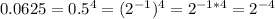 0.0625=0.5^4=(2^{-1})^4=2^{-1*4}=2^{-4}