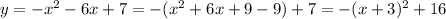 y=-x^2-6x+7=-(x^2+6x+9-9)+7=-(x+3)^2+16