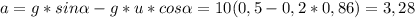 a = g*sin \alpha - g*u*cos \alpha = 10 (0,5- 0,2*0,86) = 3,28