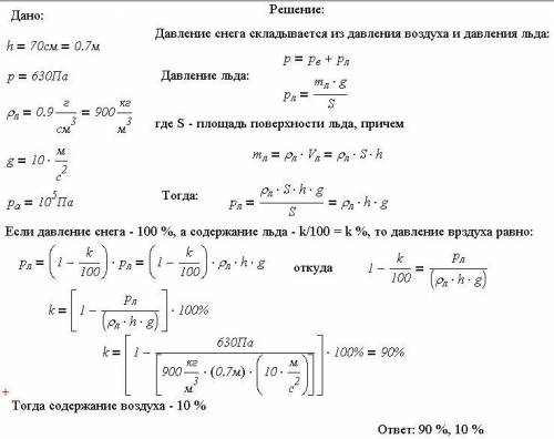 На земле лежит слой снега толщиной h = 70 см.давление снега на землю (без учета атмосферного давлени