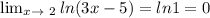 \lim_{x \to \ 2} ln(3x-5)=ln1=0