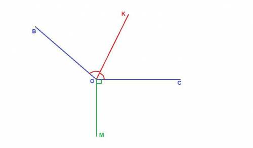 Решить ! перпендикулярно стороне ос угла вос проведен луч ом, ок - биссектриса угла вос. найдите вел