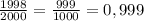 \frac{1998}{2000}= \frac{999}{1000}=0,999