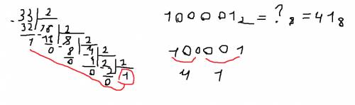 Запишите в восьмеричной системе счисления число 33 в 16