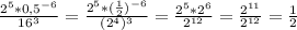 \frac{2^5*0,5^{-6}}{16^3}=\frac{2^5*(\frac{1}{2})^{-6}}{(2^4)^3}=\frac{2^5*2^6}{2^{12}}=\frac{2^{11}}{2^{12}}=\frac{1}{2}