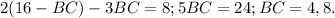 2(16-BC)-3BC=8;5BC=24;BC=4,8.