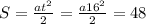 S= \frac{at^{2} }{2}=\frac{a16^{2} }{2}=48