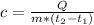 c= \frac{Q}{m*(t_{2} - t_{1} ) }