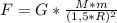 F=G* \frac{M*m}{(1,5*R)^{2}}