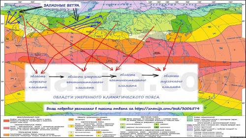 Обьясните, почему в пределах умеренного пояса наибольшие отличия в климатических условиях по мере дв