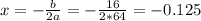 x=- \frac{b}{2a} =- \frac{16}{2*64} =-0.125