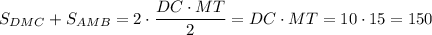 S_{DMC} + S_{AMB}=2\cdot \dfrac{DC\cdot MT}{2}=DC\cdot MT = 10 \cdot 15 = 150