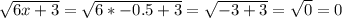 \sqrt{6x+3}= \sqrt{6*- 0.5+3}= \sqrt{-3+3}= \sqrt{0} =0