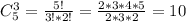 C^3_5=\frac{5!}{3!*2!}=\frac{2*3*4*5}{2*3*2}=10