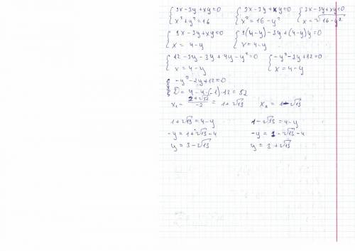 Решить систему уравнений {3x-3y+xy=0 {x^2+y^2=16