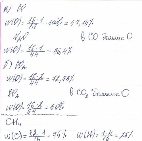 Определите, в каком веществе больше массовая доля кислорода : а) в урарном газе со или веселящим га