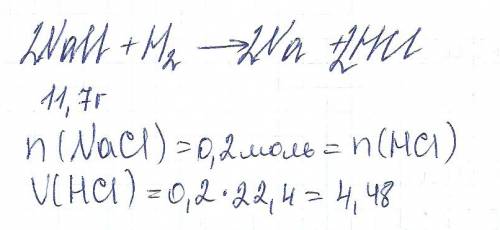 Какой объём хлороводорода можно получить из 11,7 г поваренной соли?