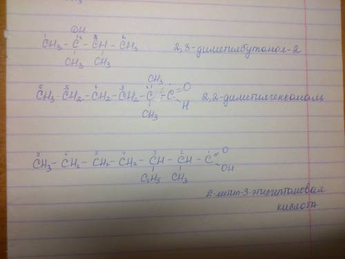 Составить 2,3-диметилбутанол-2 2,2-диметилгексаналь 2-метил-3этилгентановая кислота