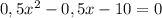 0,5x^2-0,5x-10=0