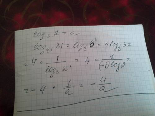 Известно что log3( 2)=a найти log 0,5(81)