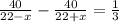 \frac{40}{22-x}- \frac{40}{22+x}= \frac{1}{3}