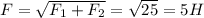 F= \sqrt{F_{1}+F_{2}} = \sqrt{25} =5H