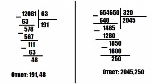 Деление с остатком поделить в ! 12081: 63 654650: 320