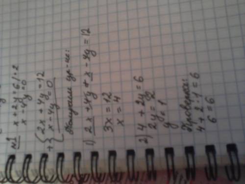 1.решите графически систему уравнений x+2y=6, x-4y=0. 2.сколько решений имеет система уравнений 3х+2