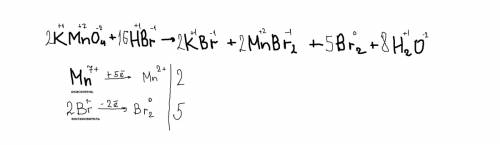 Kmno4+hbr-> kbr+mnbr2+br2+h2o методом электронного .