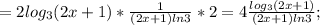 =2log _3(2x+1)* \frac{1}{(2x+1)ln3}*2= 4 \frac{log _3(2x+1)}{(2x+1)ln3};