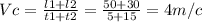 Vc= \frac{l1+l2}{t1+t2} = \frac{50+30}{5+15} =4m/c